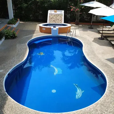 Pool and jacuzzi seen from above