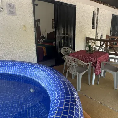 Jacuzzi and terrace of a hotel room